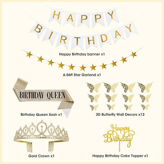 Neutral Gold Birthday Decorations Balloons Tablecloth Banner Garland Boho Party