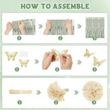 Sage Green Birthday Decorations Balloons Banner Fringe Curtain Pompoms Butterfly Party