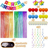 Rainbow Birthday Party Decorations Pack Banner Balloons Confetti Fringe Curtain Foil Balloons