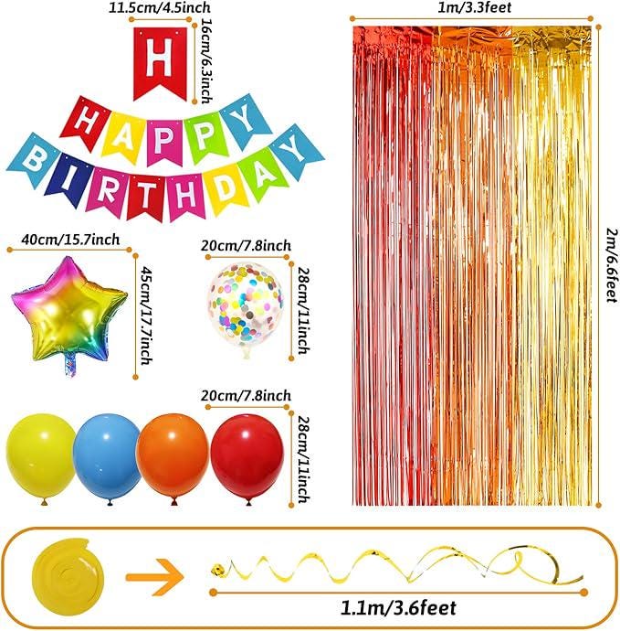 Rainbow Birthday Party Decorations Pack Banner Balloons Confetti Fringe Curtain Foil Balloons