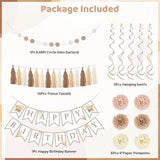 Neutral Birthday Decorations Balloons Banner Fringe Curtains Tassels Pompoms Boho Party