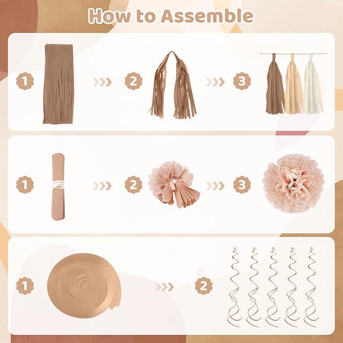 Neutral Birthday Decorations Balloons Banner Fringe Curtains Tassels Pompoms Boho Party