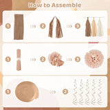 Neutral Birthday Decorations Balloons Banner Fringe Curtains Tassels Pompoms Boho Party