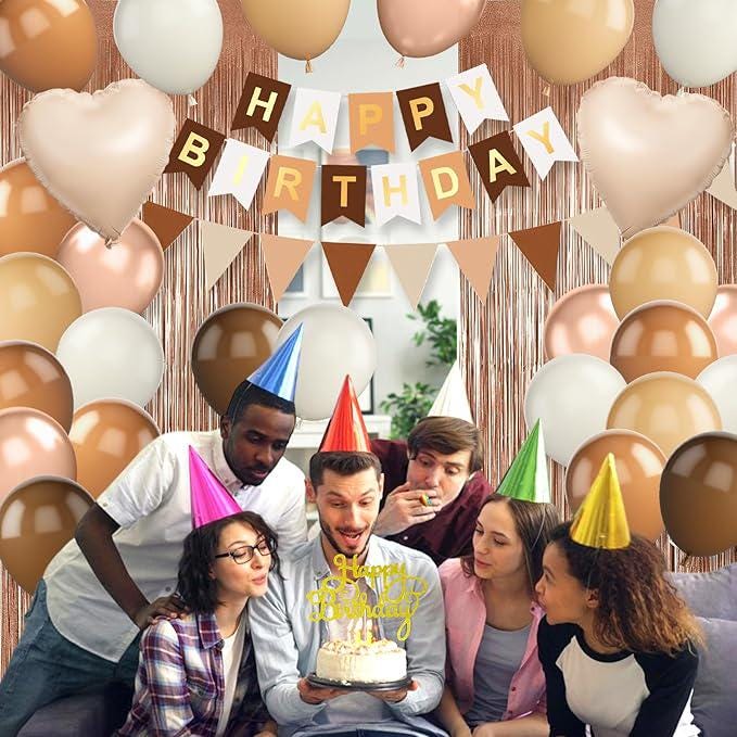 Brown Birthday Decorations Balloons Banner Fringe Curtain Heart Foil Balloons Party