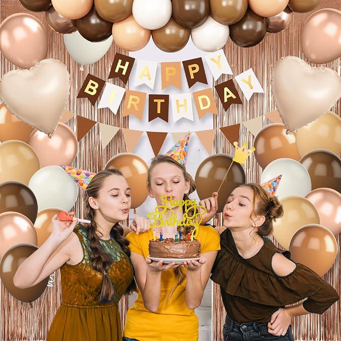 Brown Birthday Decorations Balloons Banner Fringe Curtain Heart Foil Balloons Party