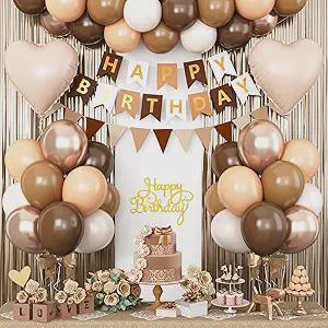 Brown Birthday Decorations Balloons Banner Fringe Curtain Heart Foil Balloons Party