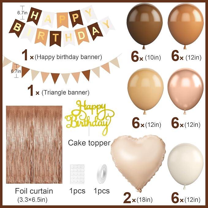 Brown Birthday Decorations Balloons Banner Fringe Curtain Heart Foil Balloons Party