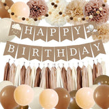 Brown Birthday Decorations Banner Balloons Felt Pompoms Tassel Garland Boho Party