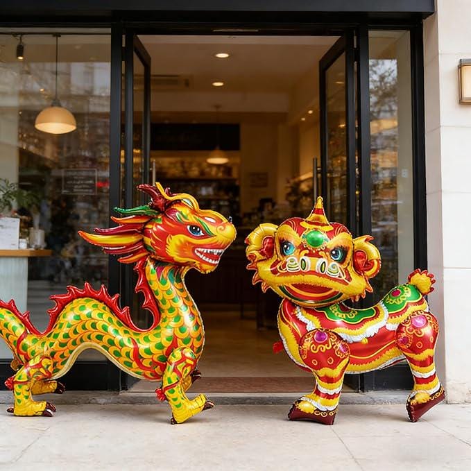 2026 Chinese Vietnamese New Year Foil Balloons Dragon Lion Zodiac Horse Party Decor