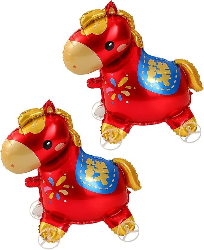 2Pcs 2026 Chinese New Year Pony Foil Balloons Money Print Home Decor