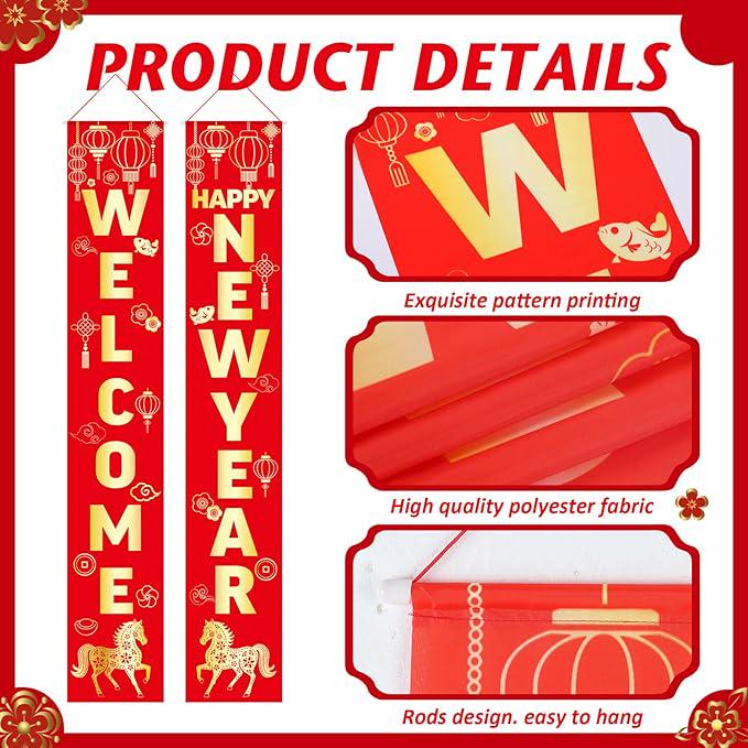 20 Pcs Chinese New Year 2026 Decorations Set Banner Lanterns Chunlian Fu Party Decor