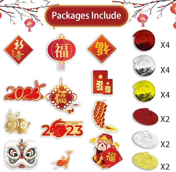 2023 New Year Hanging Swirl Decorations 30pcs Chinese Fu Lantern Rabbit Party Supplies