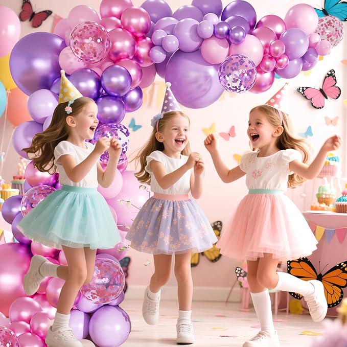 160 PCS Pink Purple Balloon Garland Arch Kit Metallic Confetti Heart Balloons