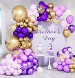 132 PCS Purple Gold Balloon Arch Kit Multi Size Confetti Balloons Party Decor
