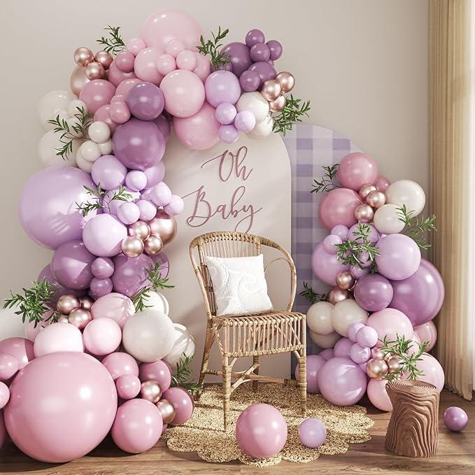 124 PCS Dusty Purple Balloon Arch Kit Pink Lavender Lilac Gold White Party Decor