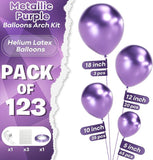 123 PCS Metallic Purple Balloons Arch Kit Multi Size Chrome Party Decorations