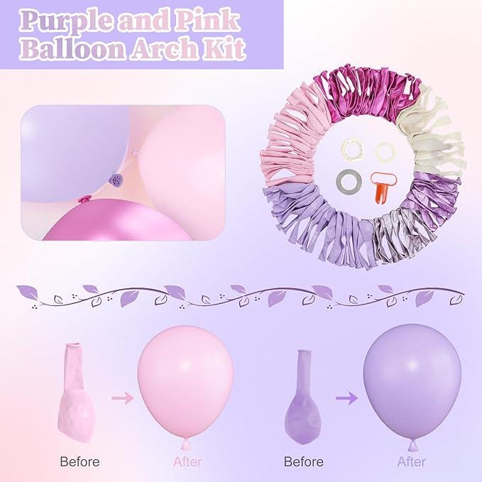 157 PCS Pink Purple Balloon Arch Kit Metallic Pastel Confetti Party Decorations