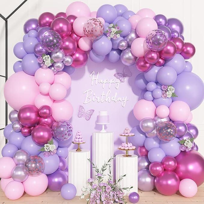 157 PCS Pink Purple Balloon Arch Kit Metallic Pastel Confetti Party Decorations