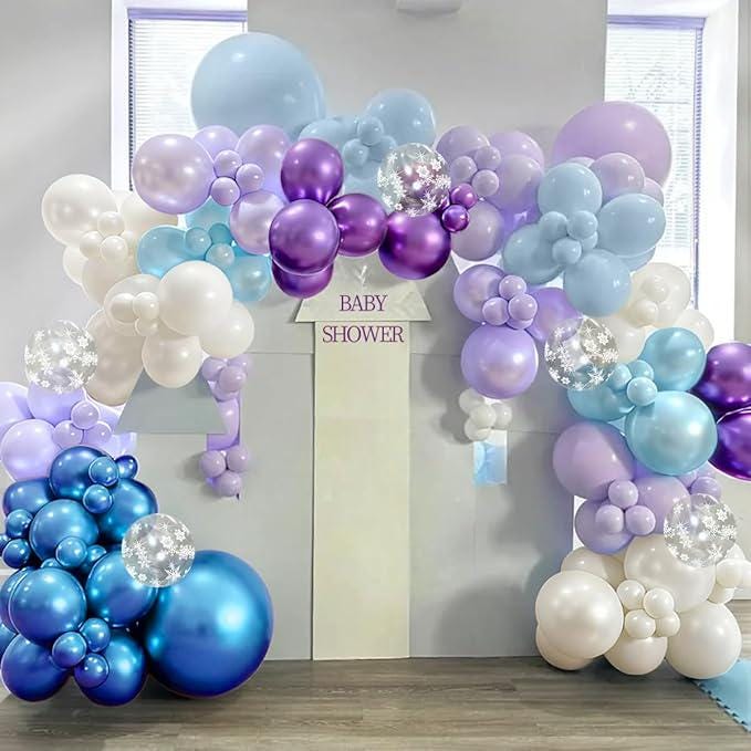 167 Pcs Purple Blue Balloon Garland Arch Kit with Snow Confetti Decor