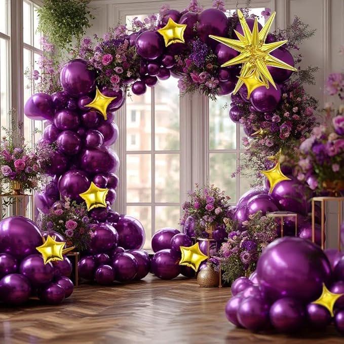 Dark Purple Balloon Arch Garland Kit Double Stuffed Metallic Balloons Decor