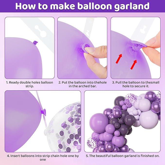 153 Pcs Purple Balloon Garland Arch Kit Lavender Metallic Confetti Balloons