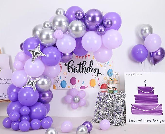 Purple Silver Balloon Arch Kit Lavender Lilac Metallic Balloons Star Foil Party Decor