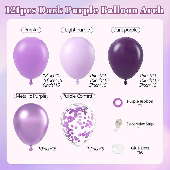 Purple Balloon Arch Kit Dark Light Metallic Confetti Balloons Party Decor
