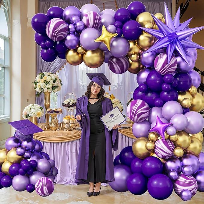 Purple Balloon Arch Kit 110 Pcs Purple Gold Metallic Star Balloons Party Decor