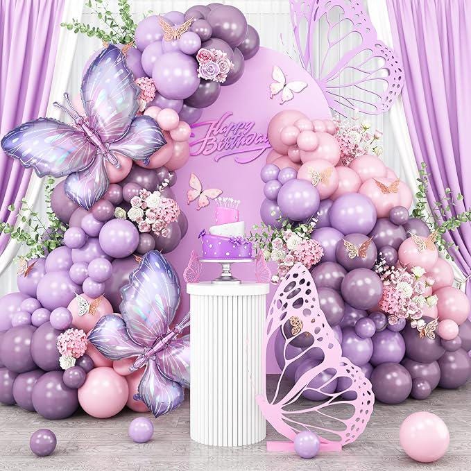 Butterfly Balloon Garland Arch Kit 110 Pcs Purple Pink Balloons Party Decor