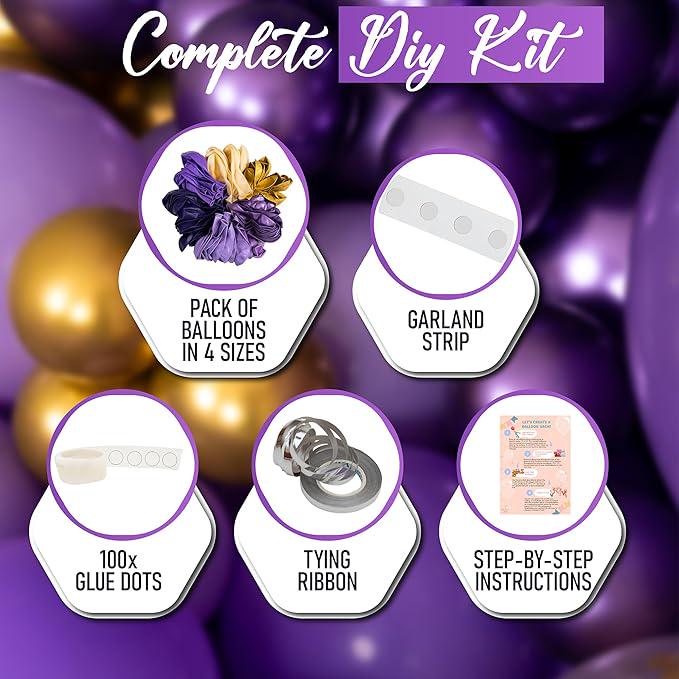 Purple & Gold Balloon Arch Kit: Lavender Lilac Party Garland