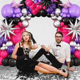 Hot Pink Purple Balloon Arch Kit Black Star Foil Balloons Party Decor