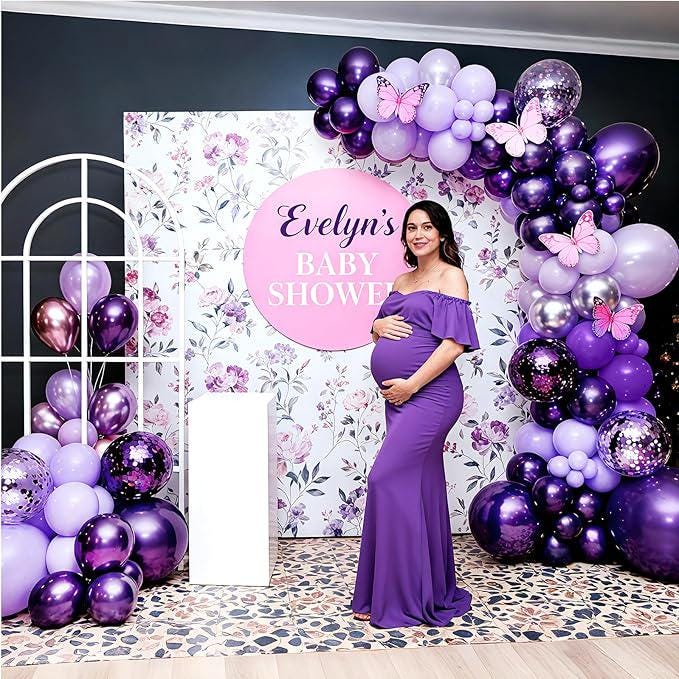 Purple Latex Balloon Kit 60 Pcs Dark Metallic Chrome Lavender Lilac Balloons Party Decor