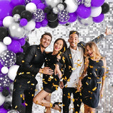 Purple Black Balloon Arch Kit 127pcs White Silver Confetti Balloons Party Decorations