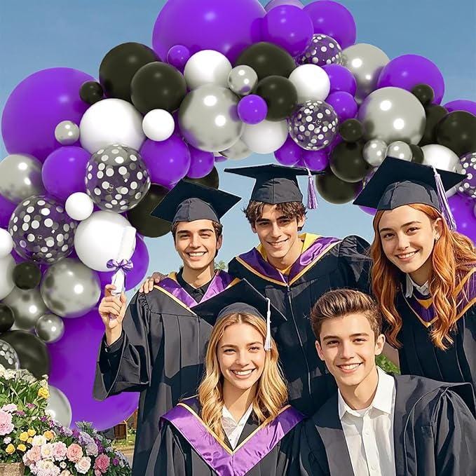 Purple Black Balloon Arch Kit 127pcs White Silver Confetti Balloons Party Decorations