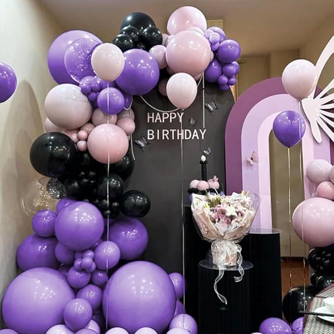 Purple & Black Balloon Garland Kit: 151 Piece Party Decorations