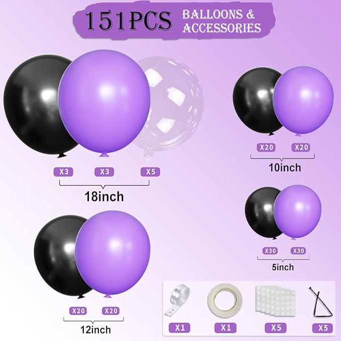 Purple & Black Balloon Garland Kit: 151 Piece Party Decorations