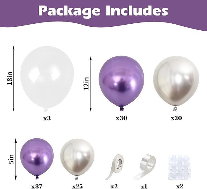 Metallic Purple Silver Balloon Garland Arch Kit 18 12 5 Inch Party Decorations