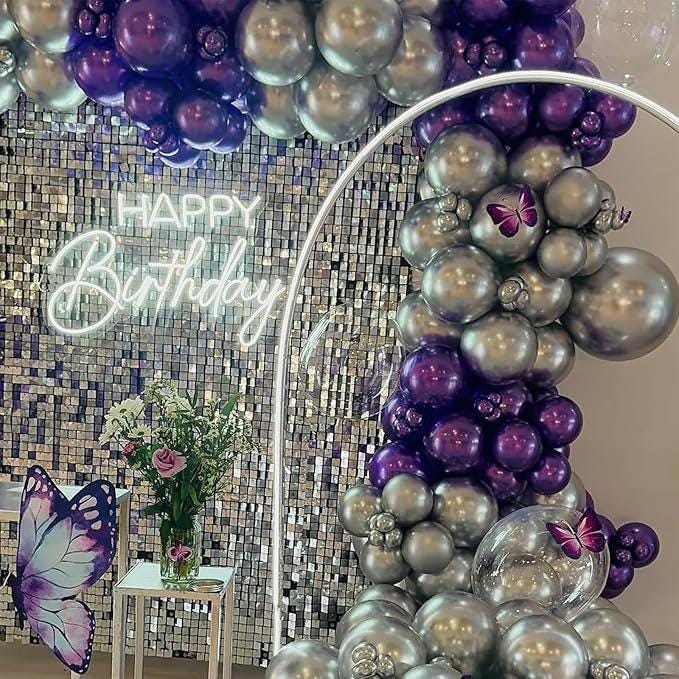 Metallic Purple Silver Balloon Garland Arch Kit 18 12 5 Inch Party Decorations