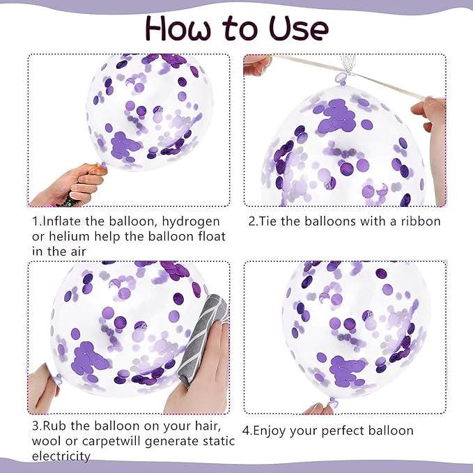 Purple Black Silver Balloons 65pcs 12 Inch Confetti Party Decorations