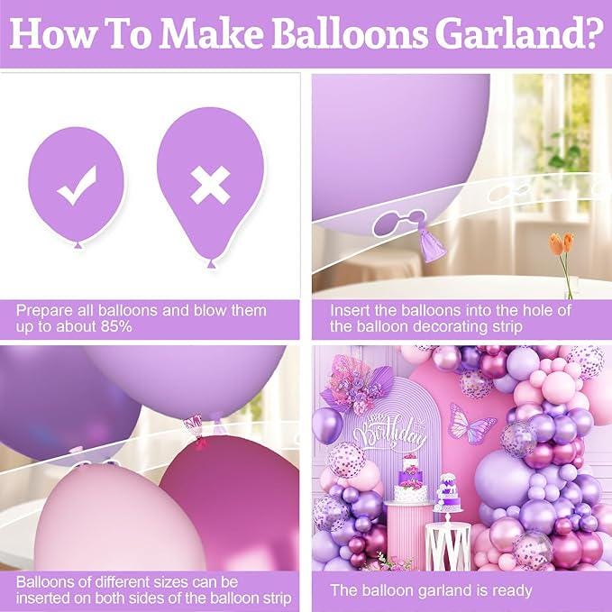 Pink Purple Balloon Arch Kit Mixed Sizes Confetti Balloons Party Decorations