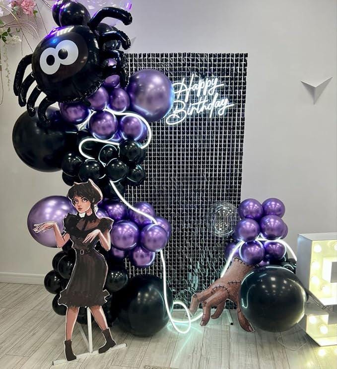 Wednesday Balloon Garland Arch Kit 133pcs Black Chrome Purple Party Decorations