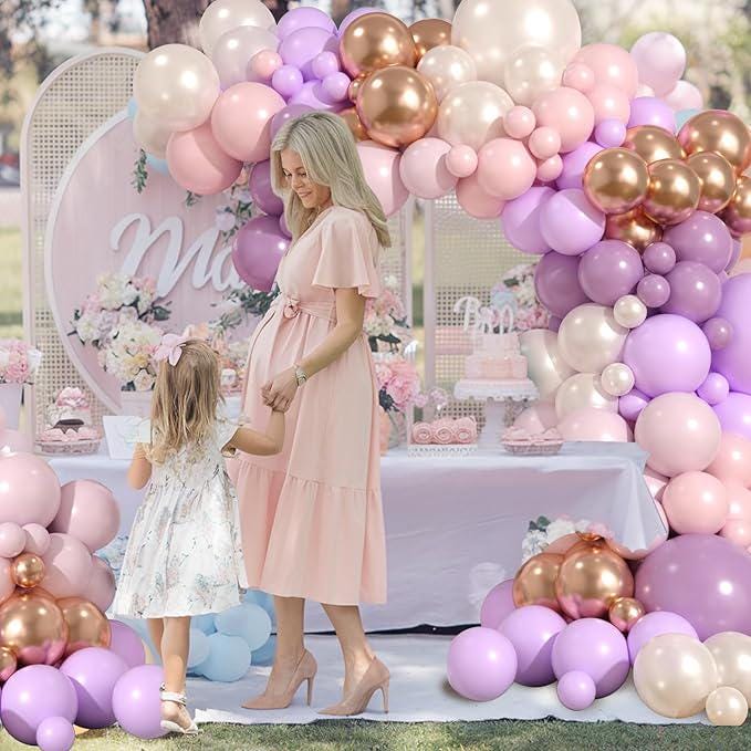 Dusty Purple Pink Balloon Garland Arch Kit Pastel Pearl Gold Party Decorations