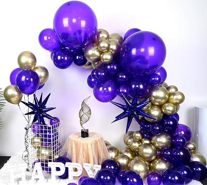 Purple Gold Balloon Arch Kit Dark Purple Metallic Star Balloons Party Decorations