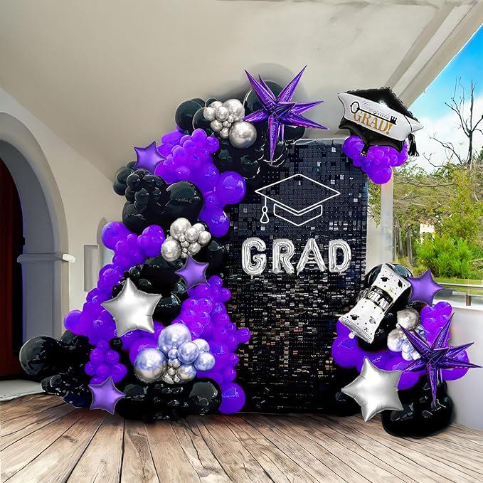 Black Dark Purple Silver Balloon Garland Arch Kit 130pcs Party Decorations