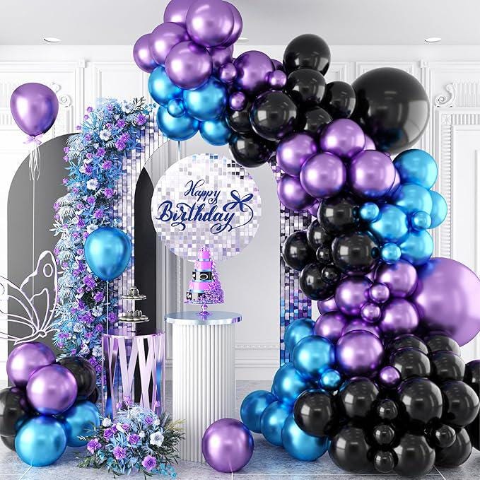 Purple Blue Balloon Arch Kit 105pcs Mixed Sizes Metallic Party Decorations