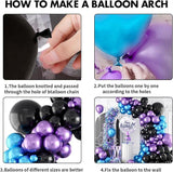 Purple Blue Balloon Arch Kit 105pcs Mixed Sizes Metallic Party Decorations