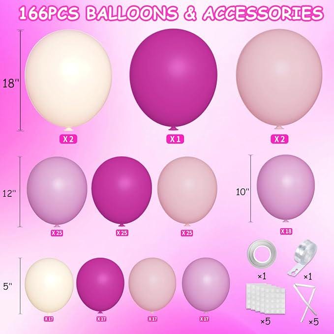 Red Pink Purple White Balloon Arch Kit 166pcs Dusty Balloons Party Decorations