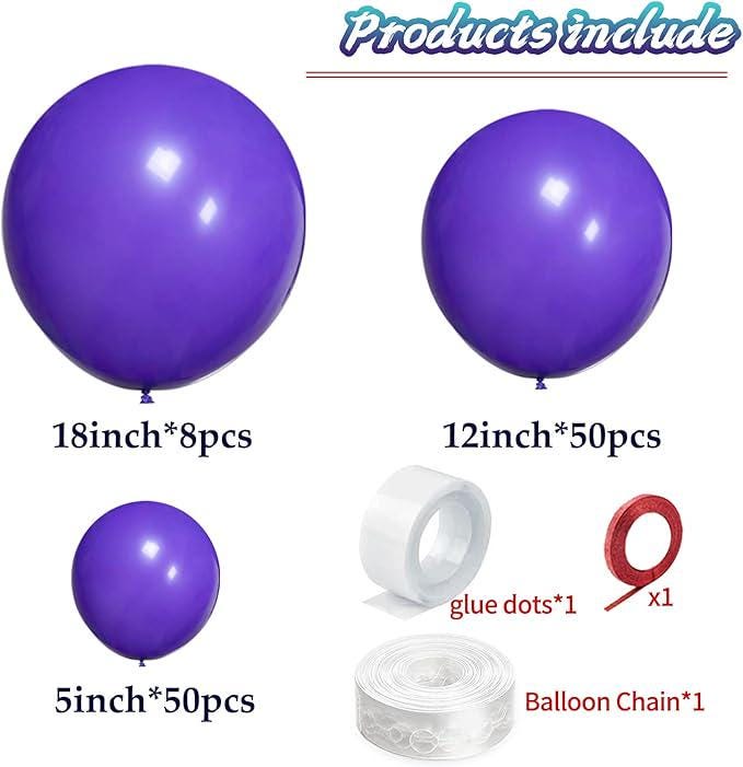 Purple Balloon Arch Kit 111pcs Mixed Sizes 18 12 5 Inch Party Decorations