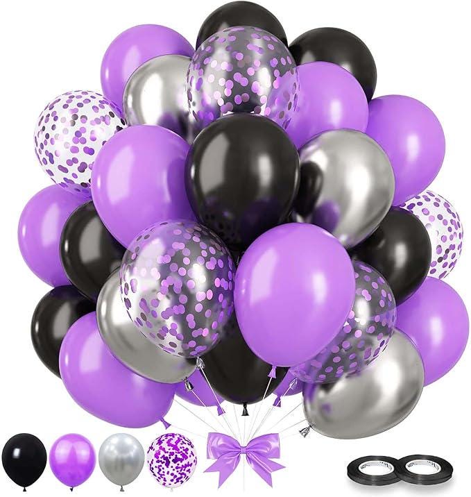 Purple Black Silver Balloon Arch Kit 60pcs 12 Inch Party Decorations