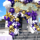 Royal Purple Gold White Balloon Garland Kit 126pcs Starburst Crown Party Decorations